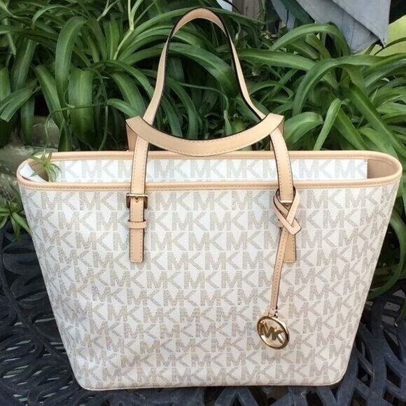 Michael Kors Signature Tote Gold Tone Hardware Size-16” x 10” x6". DROP 9" NW - Picture 1 of 8